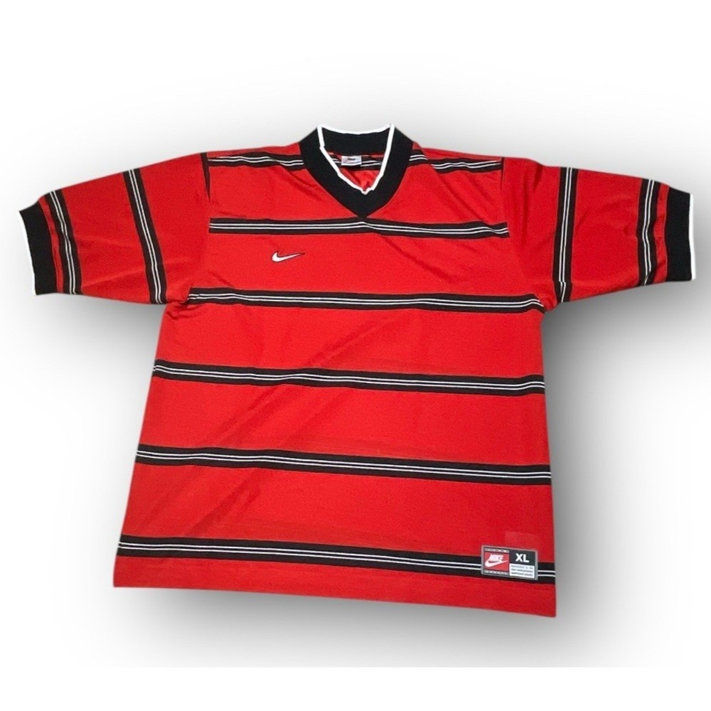 Vintage 90s Nike Team Striped Red Soccer Jersey Mens XL Large